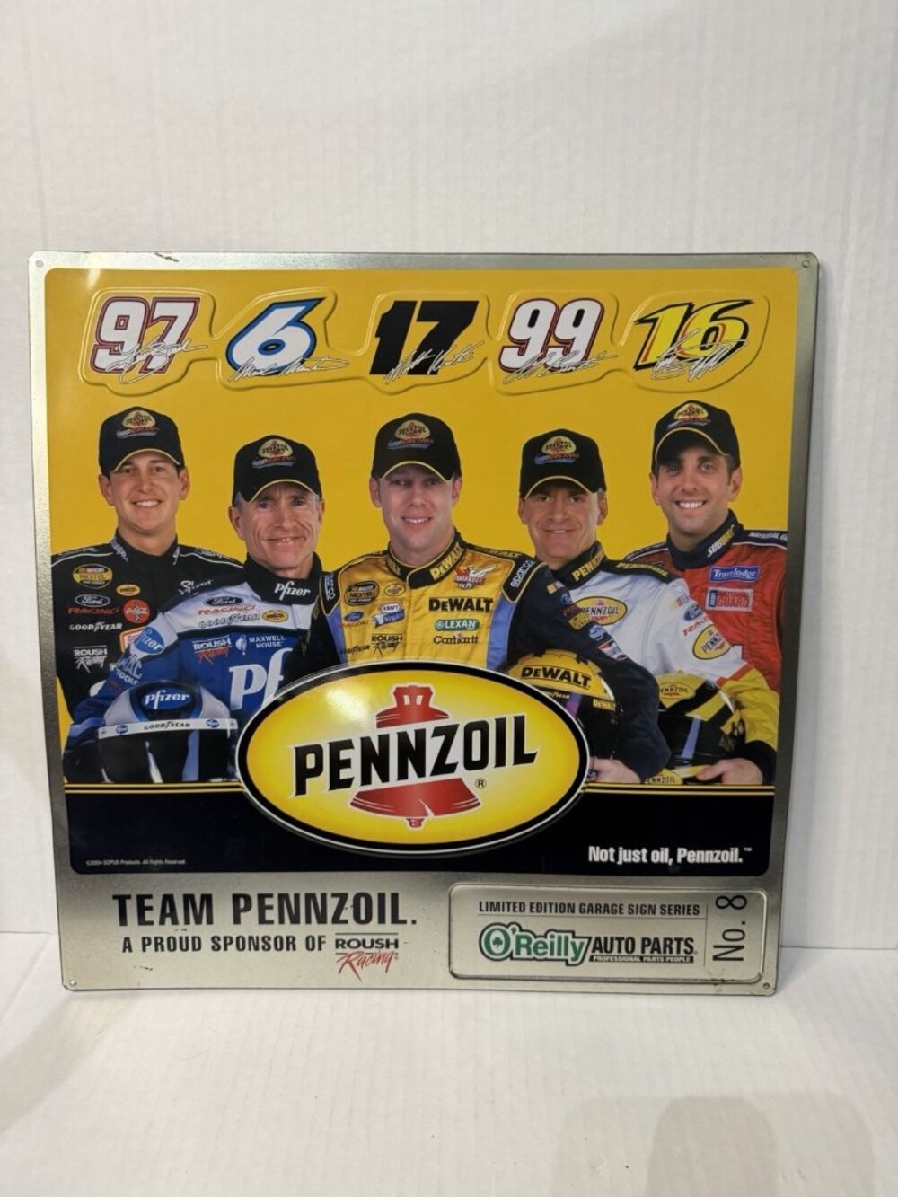 2004 Ldt. Edition O’Reilly Garage Sign, NASCAR Roush Racing Penzoil Team 15in.